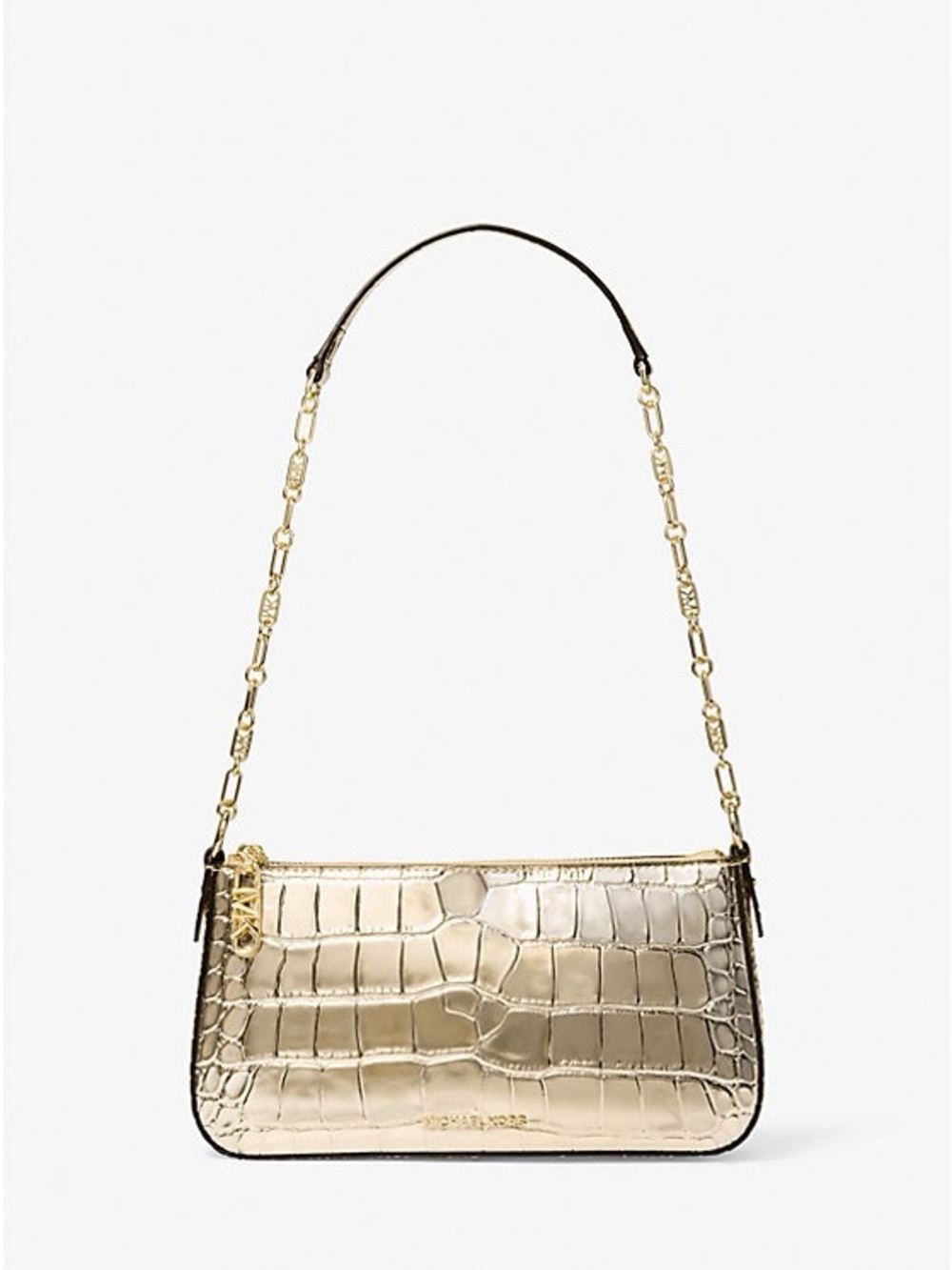 Michael Kors Empire Pale Gold Metallic Crocodile Embossed Leather Pochette